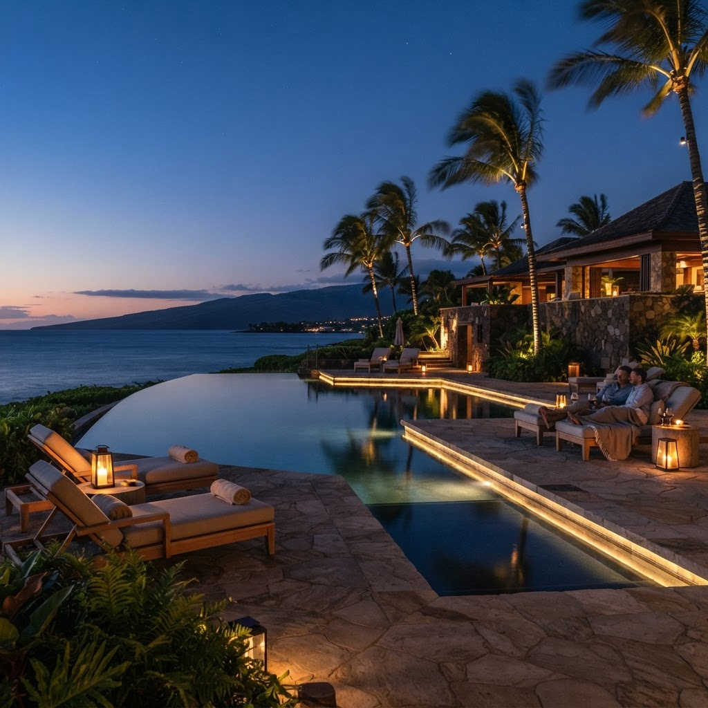 Infinity pool at Mawe Zuri Resort at dusk